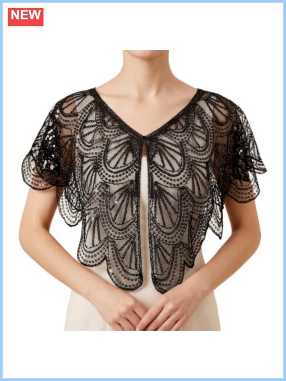 Sequin Beaded Shawl Wrap Women Tulle Mesh Fringe Bolero for Weddings